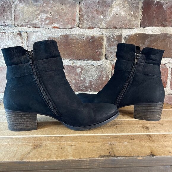 Paul Green Dallas Distressed Black Nubuck Ankle Bootie Size 8 - Picture 6 of 9